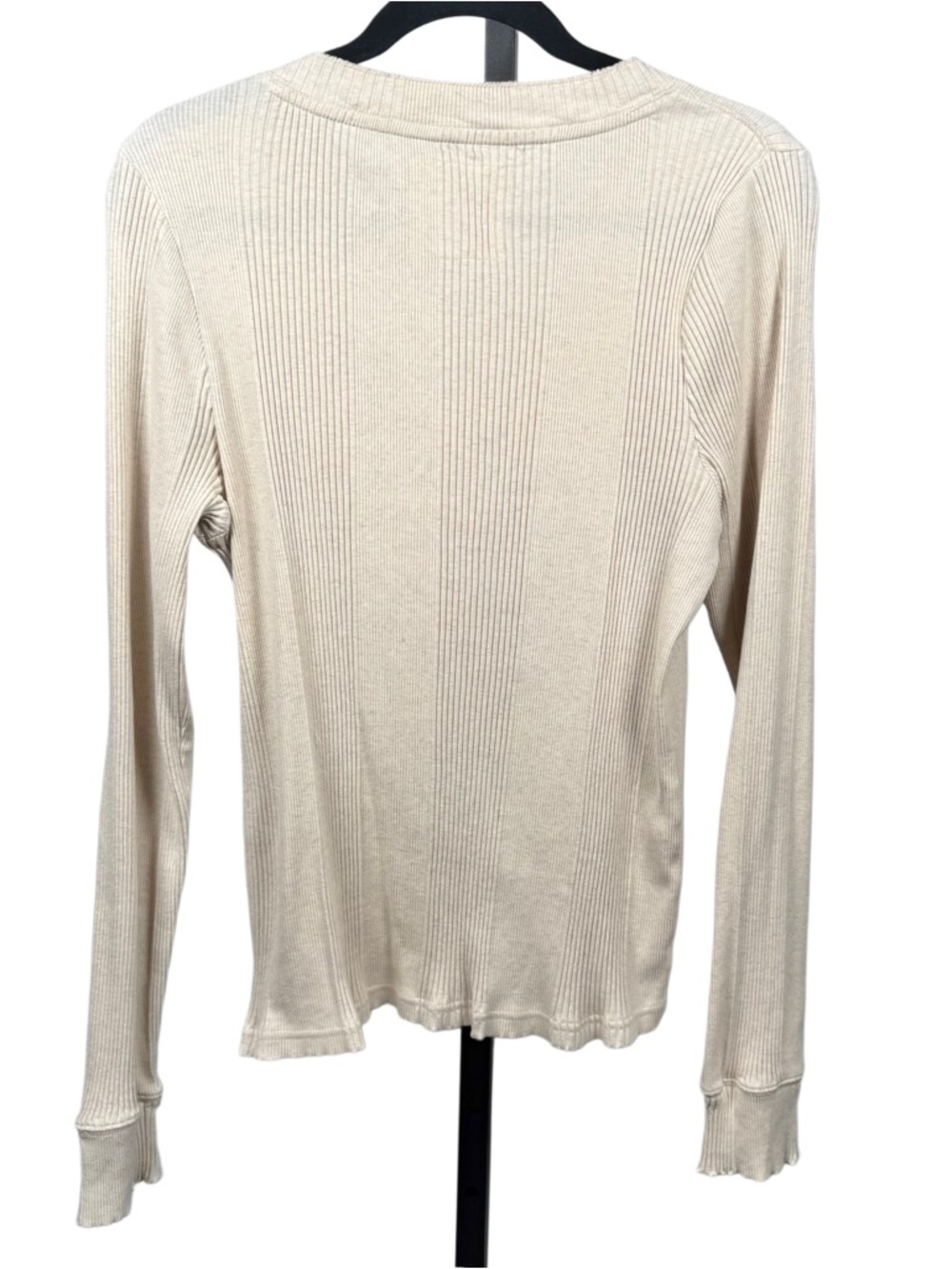 Y2K Aerie Cream Ribbed Henley Long Sleeve Top - Picture 2 of 6